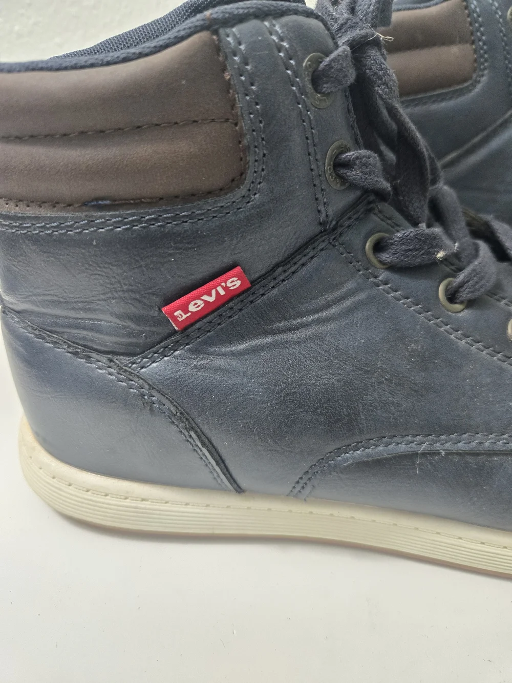 Levi's Navy High-Top Lace-Up Boots with White Sole - Size 9.5